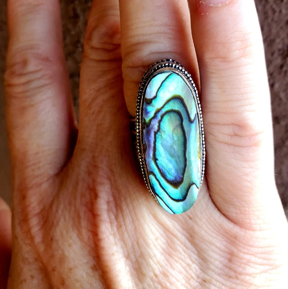 New Oversized Abalone Shell 925 Silver Statement Ring. - Picture 7 of 12